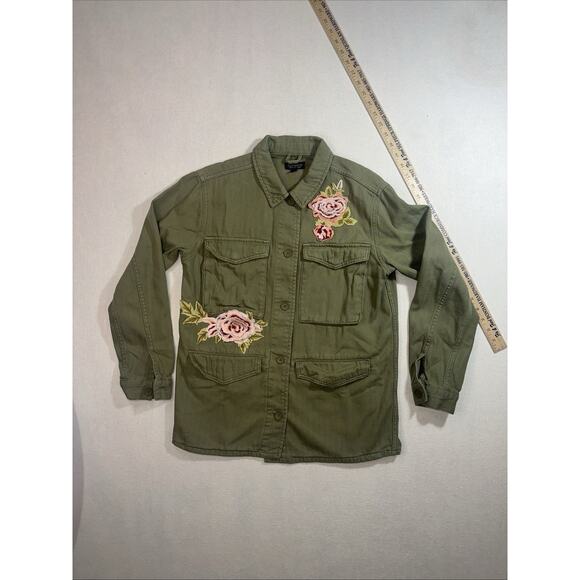 Topshop Floral Embroidered Patch Jacket Women's 6 Army Green Twill - Picture 12 of 12